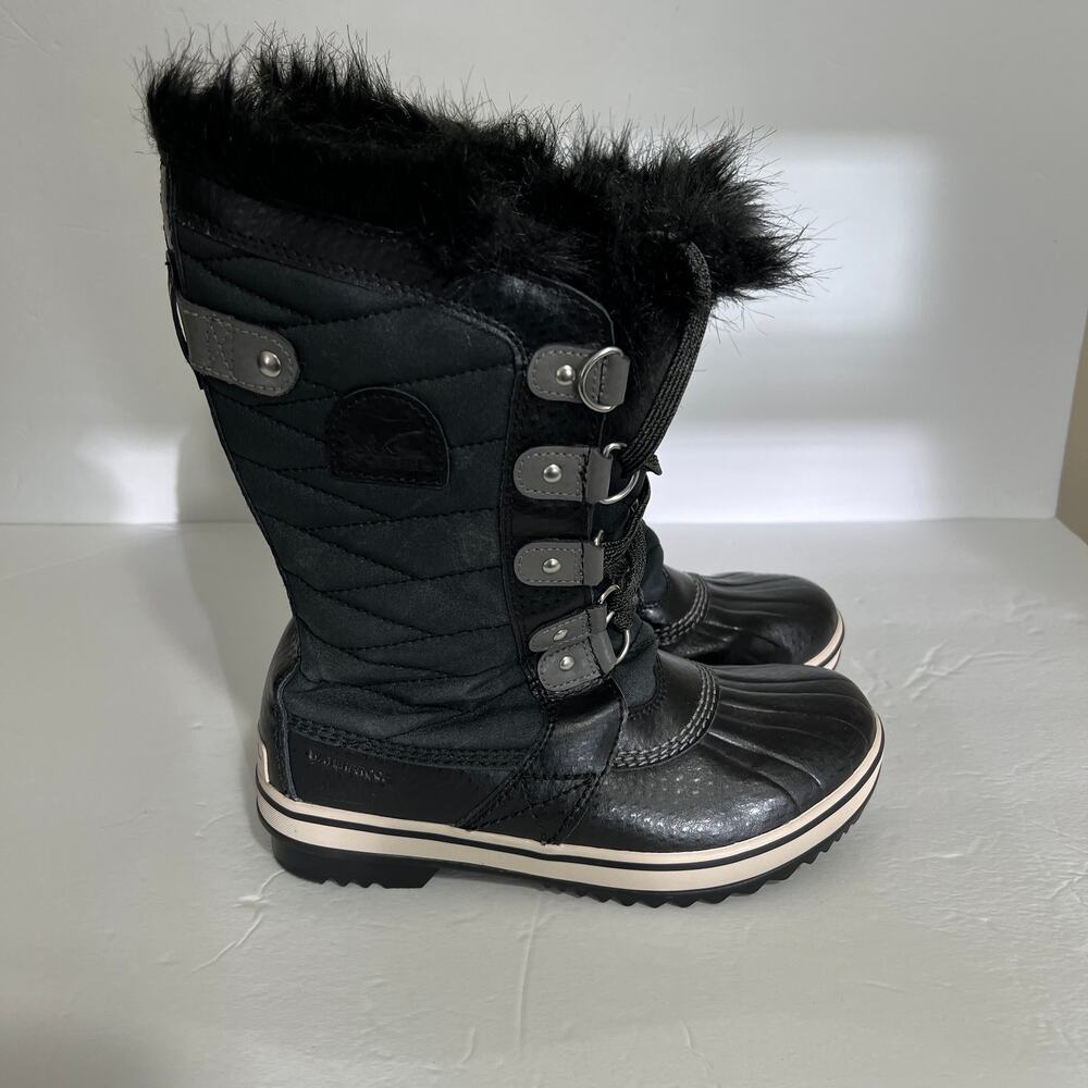 Sorel girls Faux Fur Tofino II Black Waterproof Winter Snow Boot Sz 4 - Picture 4 of 9